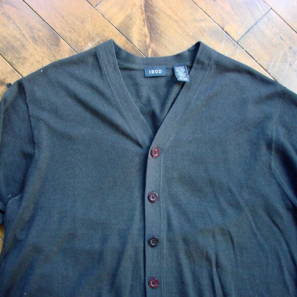 Wool Blend Dark Gray Black Cardigan Sweater Button Front Izod Size Large - Picture 2 of 14
